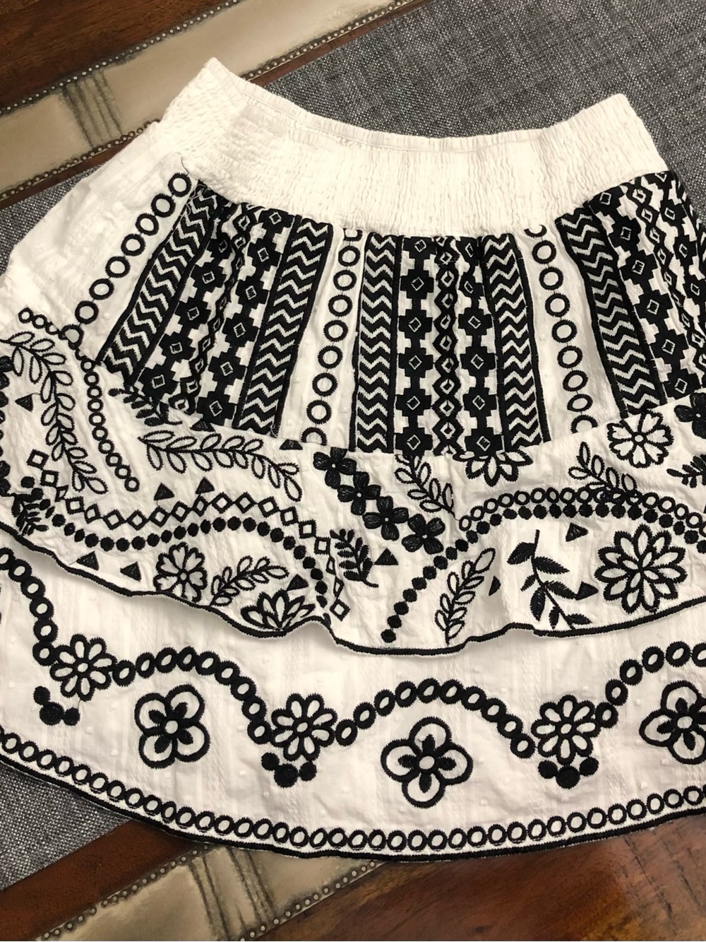 Savanna Jane White Skirt with Black Embroidered Floral & Geometric Design Medium